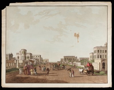 Old Court House Street, der ser mod syd fra udsigten over Calcutta af Thomas und William Daniell
