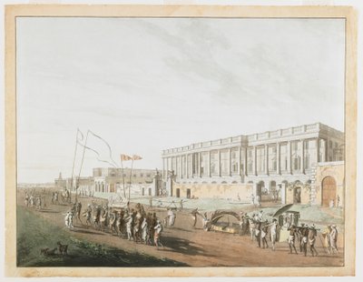 The New Court House og Chandpam Ghaut fra udsigten over Calcutta af Thomas und William Daniell