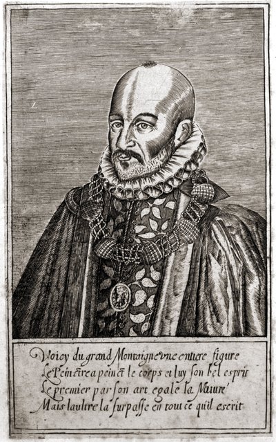 Portræt af Michel de Montaigne (1533-1592), fransk forfatter. Stik af Thomas de Leu. (1560-1612). af Thomas de Leu