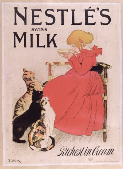 Plakatannoncering Nestles schweiziske mælk, slutningen af det 19. århundrede (farvegravering) af Théophile Alexandre Steinlen