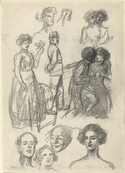 Skitser for elskere på en bænk, slutningen af det 19.-begyndelsen af det 20. århundrede. af Théophile Alexandre Steinlen