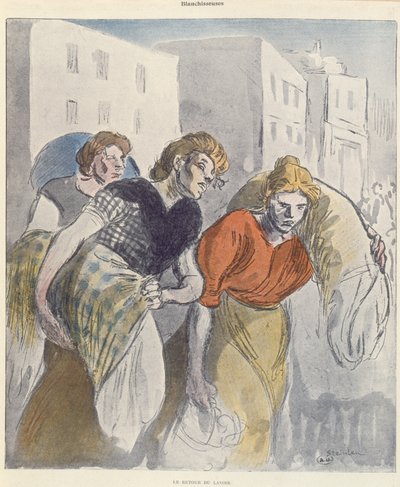 Vaskekvinderne vender tilbage fra vaskehuset, slutningen af det 19. århundrede af Théophile Alexandre Steinlen