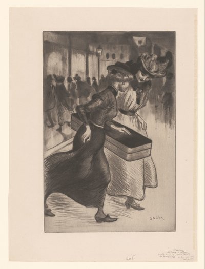To kvinder går på gaden Les deux trottins af Théophile Alexandre Steinlen