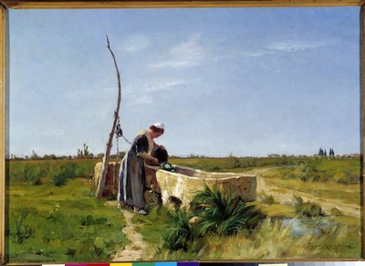 Bonden og brønden Maleri af Theophile Mayan (1860-1937) Dim. 46x56 cm. Obligatorisk omtale: Collection fondation hilsen de Provence Marseille DR af Théophile Henri Mayan
