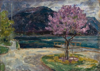Kystlandskab med blomstrende mandeltræ af Thorolf Holmboe