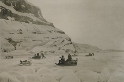 Eskimoer (akvarel på papir) af Thorolf Holmboe