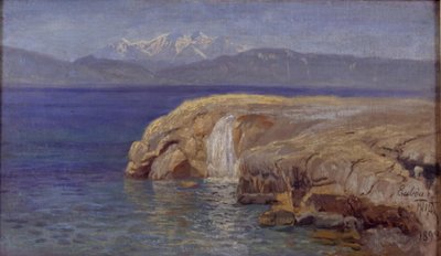 Klippekyst med vandfald på Eubøa af Thorvald Niss