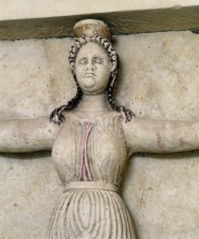 Thrakisk grav af Sveshtari, detalje af en statue af kvinde i Atlas, 3. århundrede f.Kr. (stenskulptur) af Thracian Thracian