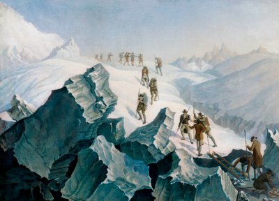 Afstamning af Horace Benedict de Saussure, hans søn og guider ned ad Mont Blanc, august 1787 af Tiberius Dominikus Wocher
