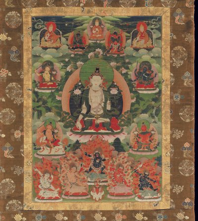 Manjushri, Visdommens Boddhisattva (malet mineralpigment på bomuld) af Tibetan School