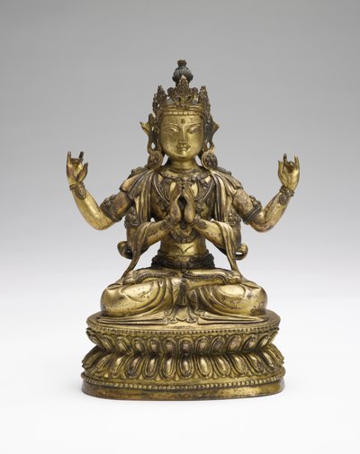 Sukhavati Avalokiteshvara, slutningen af det 17.-begyndelsen af det 18. århundrede (forgyldt kobberlegering) af Tibetan School