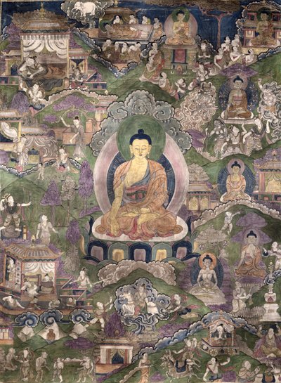 Thangka of the Buddha (gouache på lærred) af Tibetan School