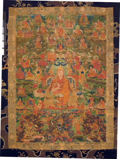 Tredje Panchen Lama Losan Penden Yeshe (gouache på stof) af Tibetan School