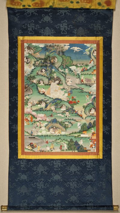 En scene fra Milarepa Thangkas liv, slutningen af det 18. århundrede. af Tibetan culture