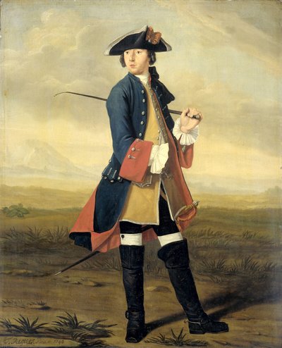 Portræt af Ludolf Backhuysen II, Maler, i Dragonernes Uniform af Tibout Regters