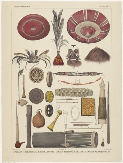 Blad med genstande fra Borneo af Tieleman Cato Bruining