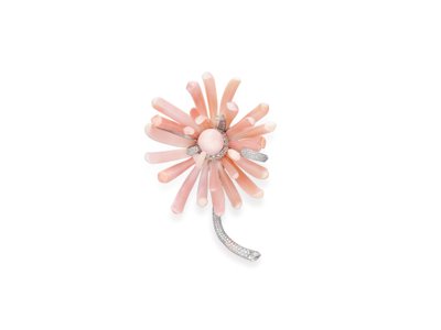 Broche (konkylieperle, konkylie, diamanter og platin) af Tiffany and Company