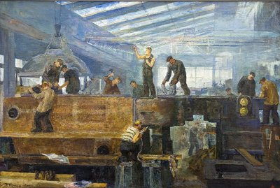 Le plan quinquennal - Turbine installation af Chernyshev, Tikhon Pavlovich (1882-1942). Olie på lærred, størrelse: 75x110 af Tikhon Pavlovich Chernyshev