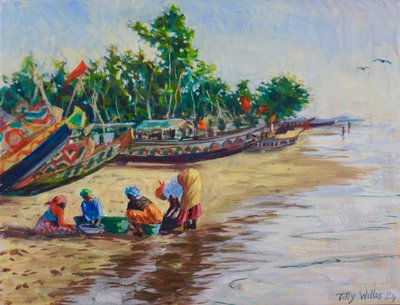 Beach Life, Abene Senegal, 2024 (olie på lærred) af Tilly Willis