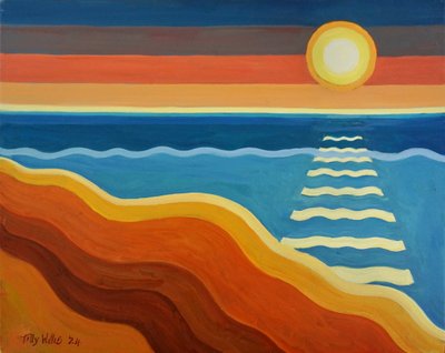 Ocean Sunset, 2024 (olie på plade) af Tilly Willis
