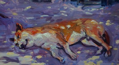 Sovende hund 2021 (olie) af Tilly Willis