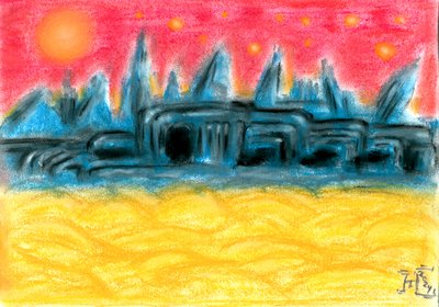 Solnedgang i Alien City af Tim Hoinkis