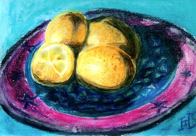 Stilleben med livlige citroner af Tim Hoinkis