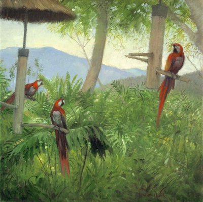 Mountain Birds, 2001 (olie på lærred) af Timothy Easton