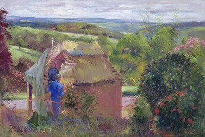 Thatching the Summer House, Lanhydrock House, Cornwall, 1993 af Timothy Easton