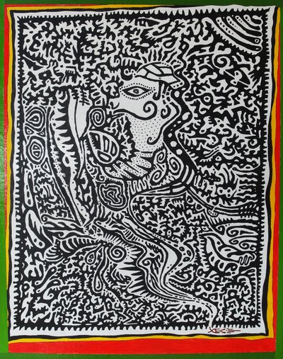 Spirit Genie, 2011, olie på træ af Timothy Nathan Joel