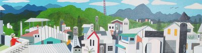 Taitung city rooftop, 2012, olie på lærred af Timothy Nathan Joel