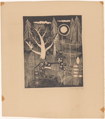 Skovudsigt med leopard af Tinus van Doorn (signed by artist)