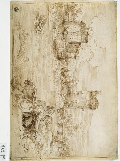 Landskab (pen og blæk på papir) af Titian (c.1488-1576)