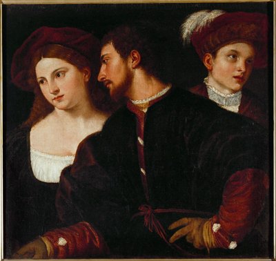 Selvportræt med venner ... af Titian (c.1488-1576)