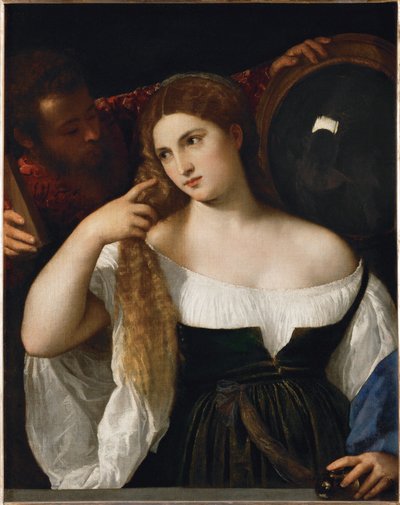Frau mit Spiegel von Titian (c.1488-1576)