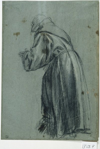 Franciskaner i bøn (kul på papir) af Titian (c.1488-1576)