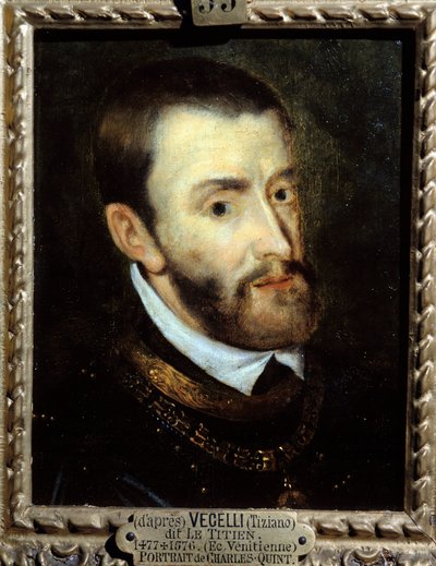 Portræt af kejser Charles V (1500-1558) Maleri af Augustine Quesnel (1595-1661) efter Tiziano Vecellio kendt som Le Titian (1485-1576) 1500-tallet. Chantilly, Musee Conde af Titian (c.1488 1576)