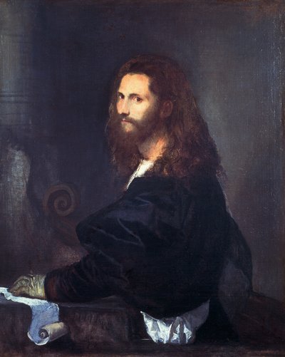 Portræt af en musiker, af Tiziano Vecellio (1490-1576), olie på lærred, 82x99 cm. af Titian (c.1488 1576)