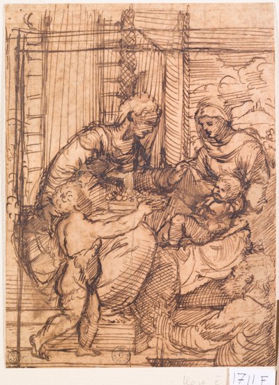 Sacred Conversation (pen og blæk på papir) af Titian (c.1488-1576)