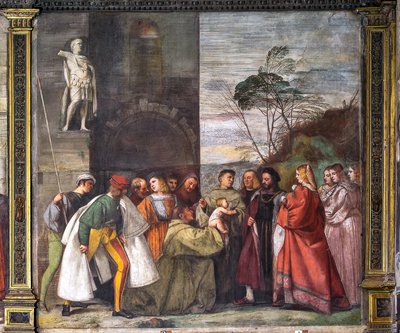 Babyen, der proklamerer moderens uskyld, den nordlige mur, helligeskolen, detalje fra 2195188 af Titian (c.1488 1576)