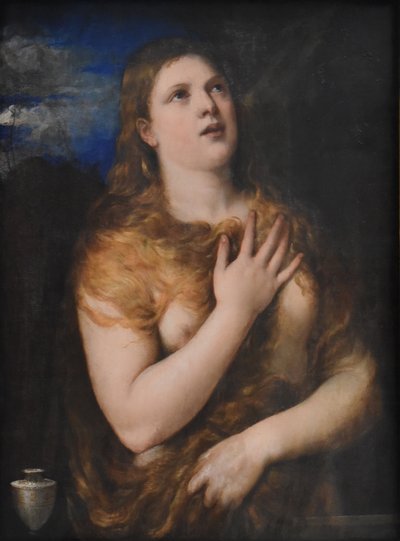 Fransk: Madeleine pénitente Penitent Magdalene af Titian and Workshop