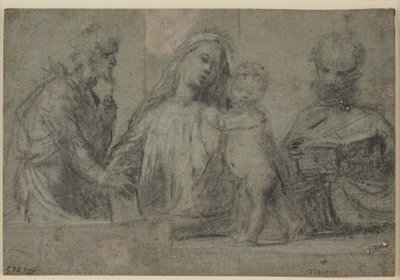 Halvlange figurer af en madonna og et barn flankeret af Johannes Døberen og Peter af Tizian