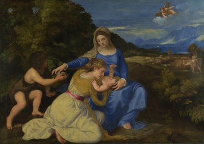 Jomfruen og barnet med den unge Sankt Johannes Døberen Aldobrandini Madonna, ca 1532 af Tiziano Vecelli