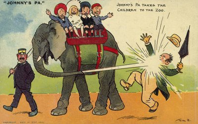 Børn og deres far i zoologisk have af Tom Browne