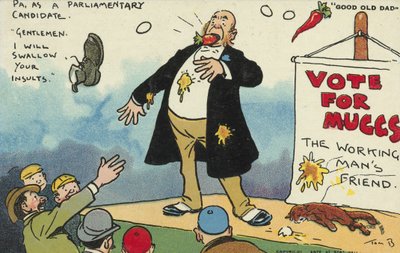 Folkeskaren, der hekler en folketingskandidat af Tom Browne