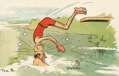 Dykning (farvelitografi) af Tom Browne