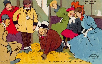 Mand leder efter en tabt krone (farvelitografi) af Tom Browne