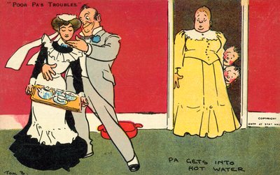 Far kommer i varmt vand (chromolitho) af Tom Browne