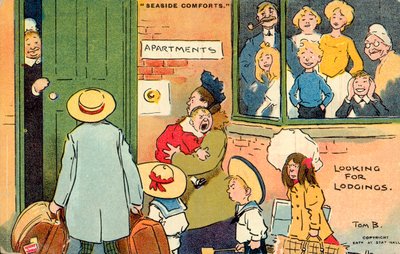 Seaside Comforts, Looking for Lodgings (farvelitografi) af Tom Browne