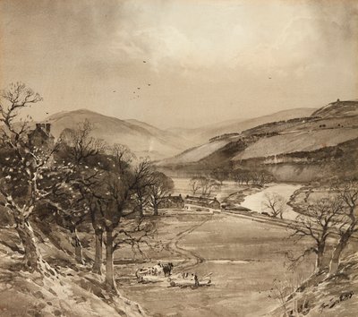 Ettrick-dalen nær Selkirk (grisaille) af Tom Scott